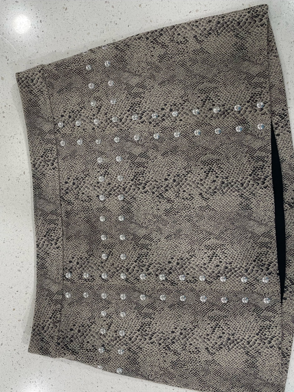 Bar III Taupe Snake-Print Studded Mini SkirtBar III mini skirt